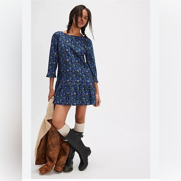 Free People The Avenue Floral Mini Dress in Navy Combo Size S. NWT - Picture 1 of 10